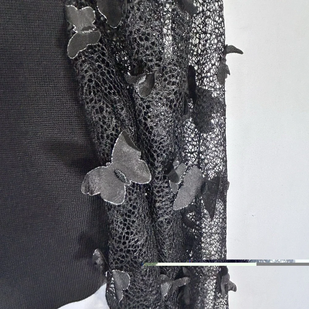 Intimately Free People Flutter Crop Top 3D Butterfly Black Sleeve Blouse Sz S